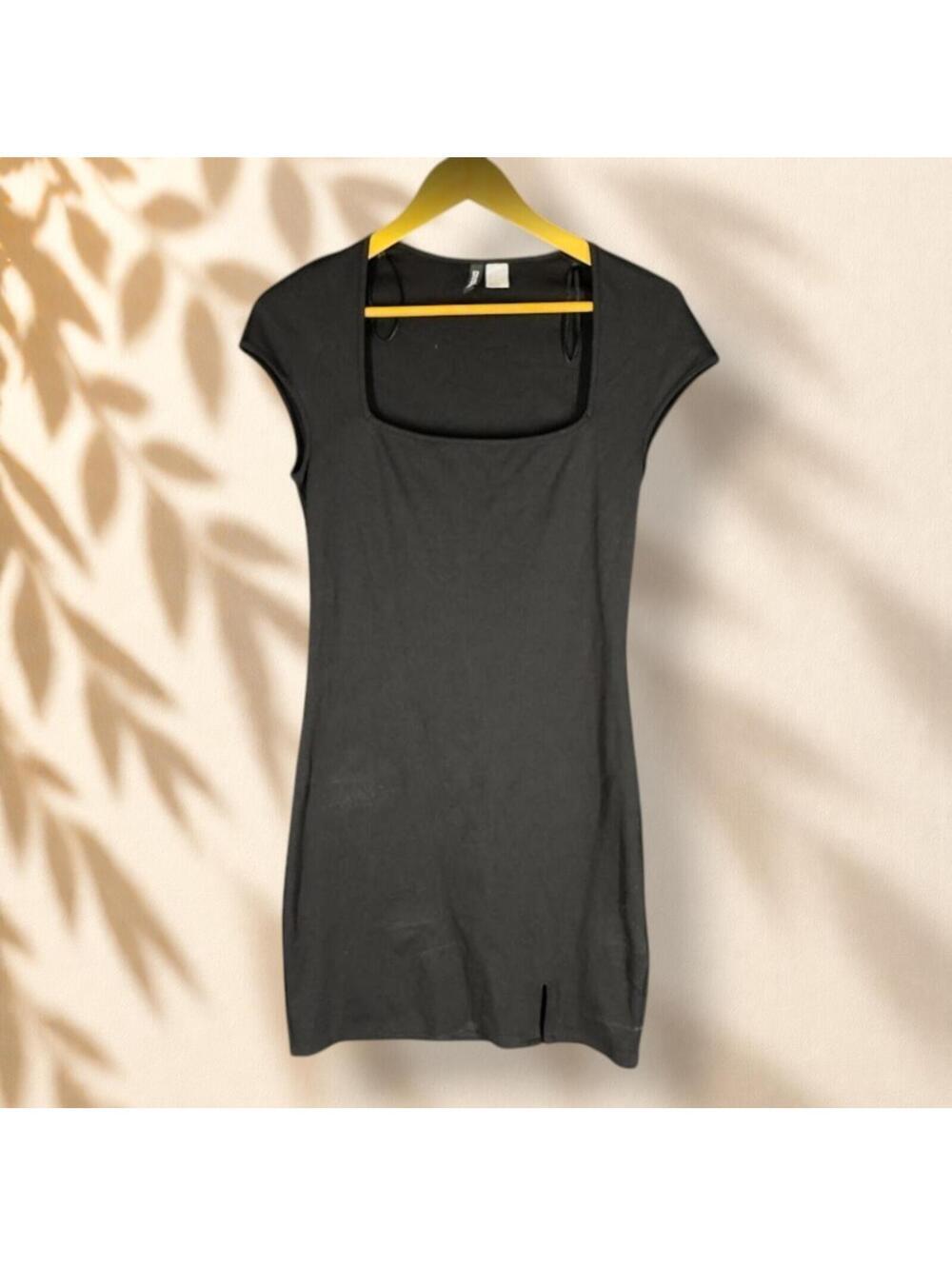 Divided Mini Dress Women L Large Black Short Square Neck Short Sleeve Casual